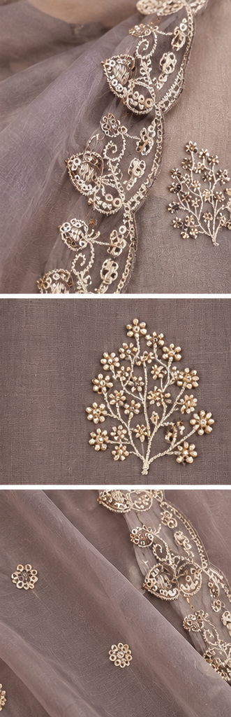 Zeravelle Mocha Mist Nice Silk Embroidered 3-Piece Churidar Set | Indian Ethnic Wear Ireland | Zeravelle