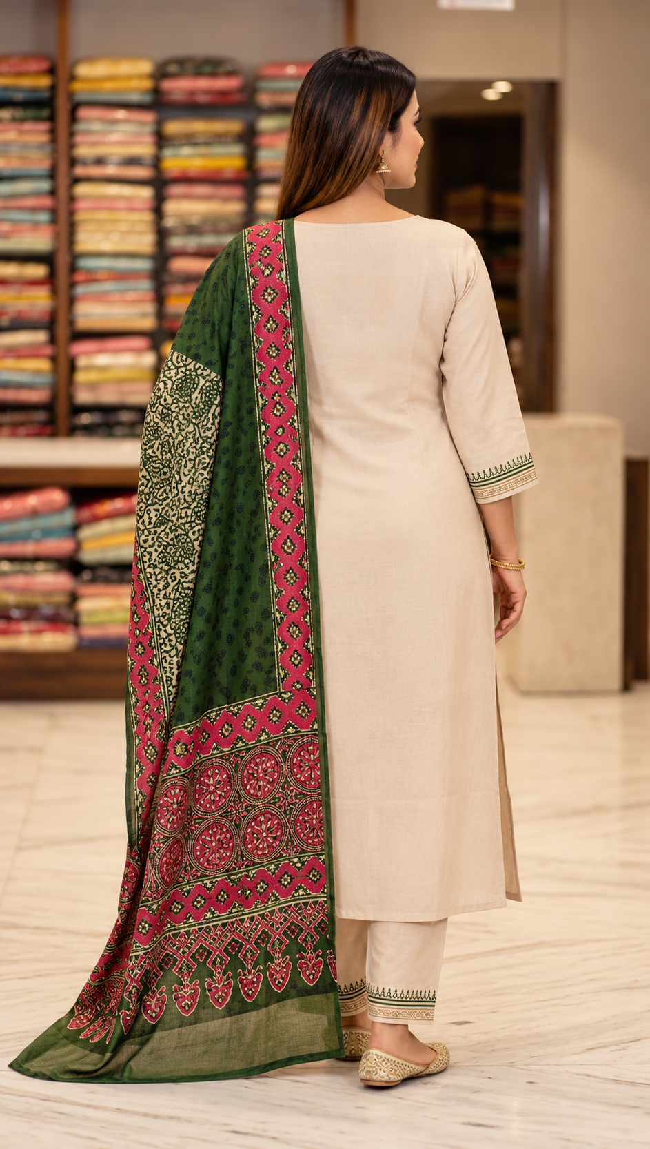 Zeravelle Ivory Nice Silk Churidar Set with Multicolour Dupatta