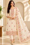 Zeravelle Champagne Ivory Flexi Cotton Embroidered Churidar Set