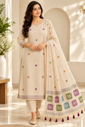 Zeravelle Ivory Jamdani Cotton Embroidered Churidar Set | Indian Ethnic Wear Ireland | Zeravelle