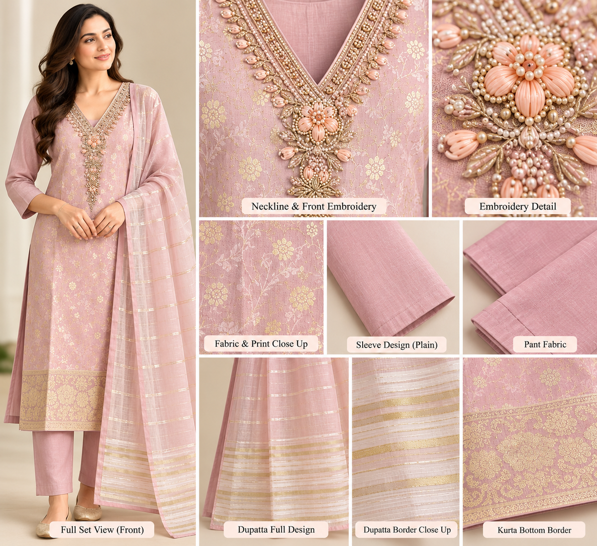 Zeravelle Blush Pink Banarasi Silk Embroidered Churidar Set